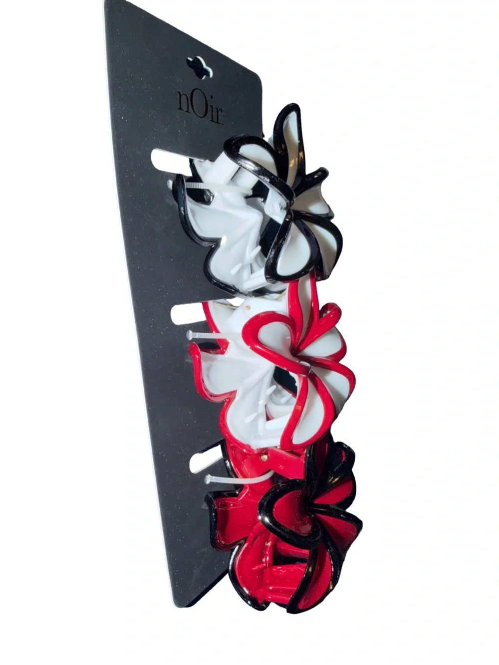 nOir Jewelry Red, White & Black Floral Hair Clip Trio